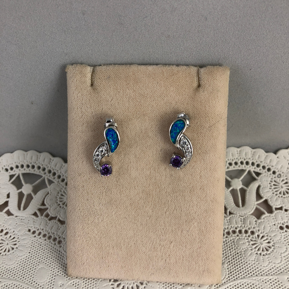 Amethyst  & Australian Opal 925 Silver Earrings